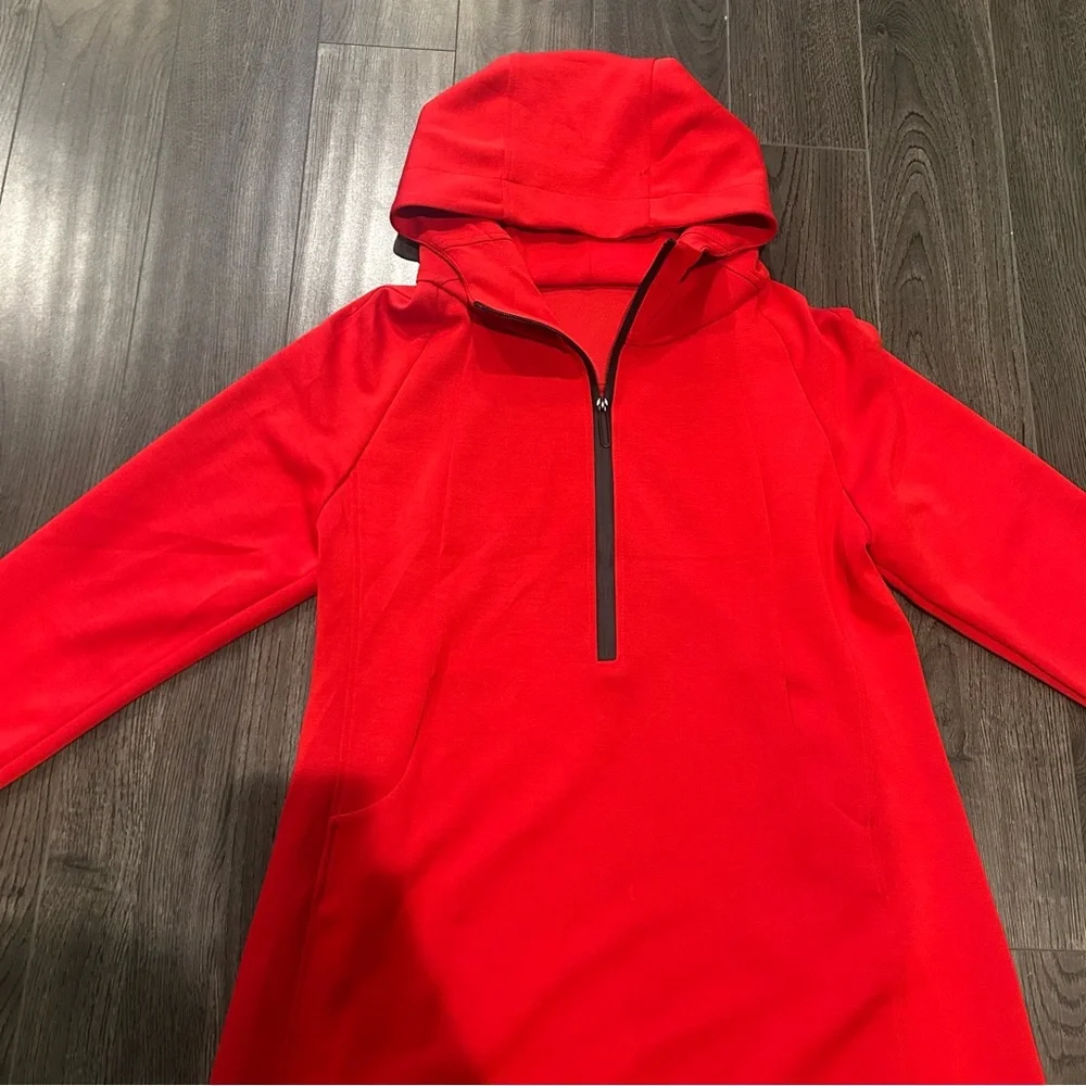 Red Hooded Dress with Zipper - Picture 5 of 11